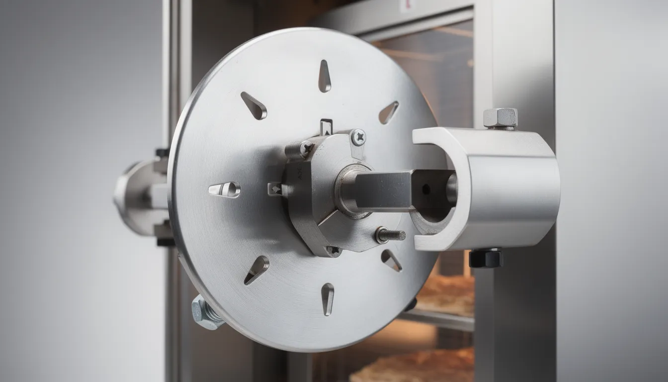 أفضل سكين دونير للمطاعم التركية 2026 مُثبت بدقة على آلة الدونير مع الثقوب والآليات الخاصة بالتركيب