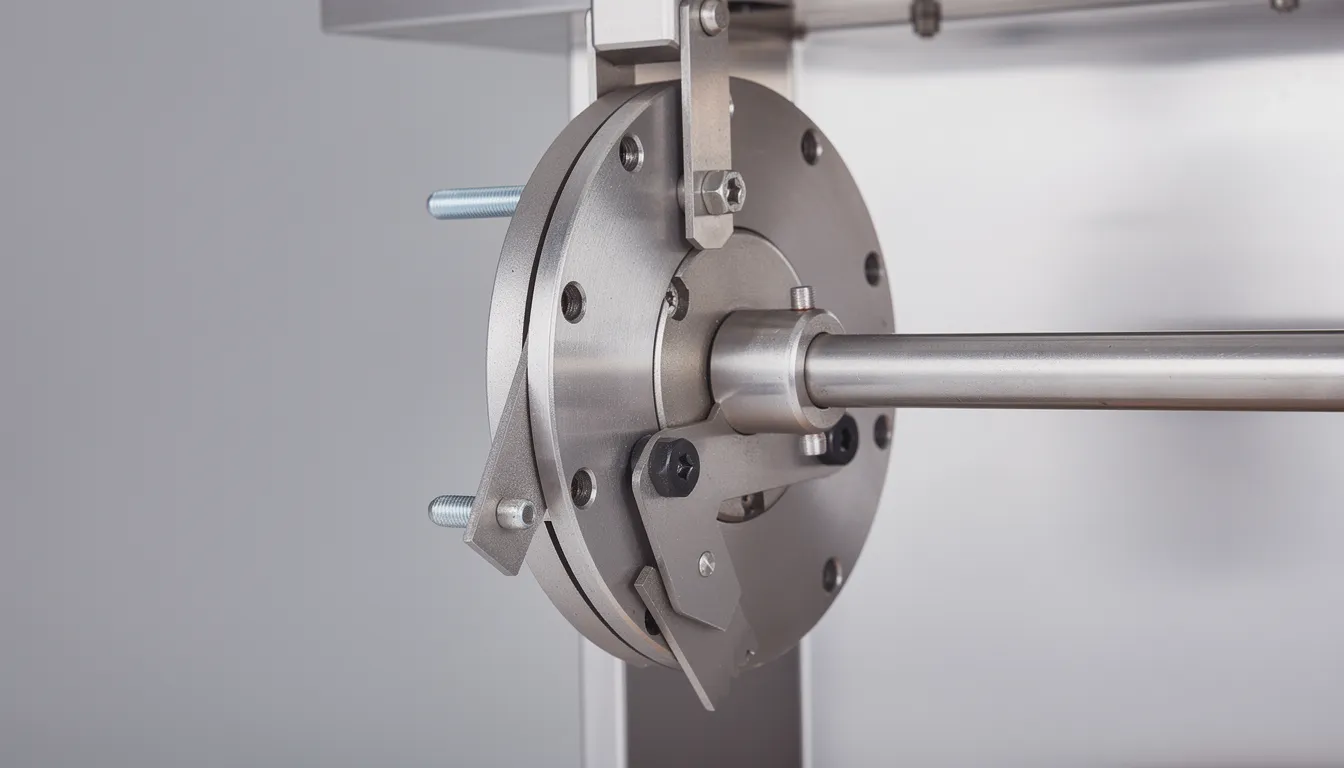 Närbild på 90mm dönerknivblad för Dost-maskin, visar monteringshål och anslutningsmekanism – professionellt fotograferad teknisk detalj