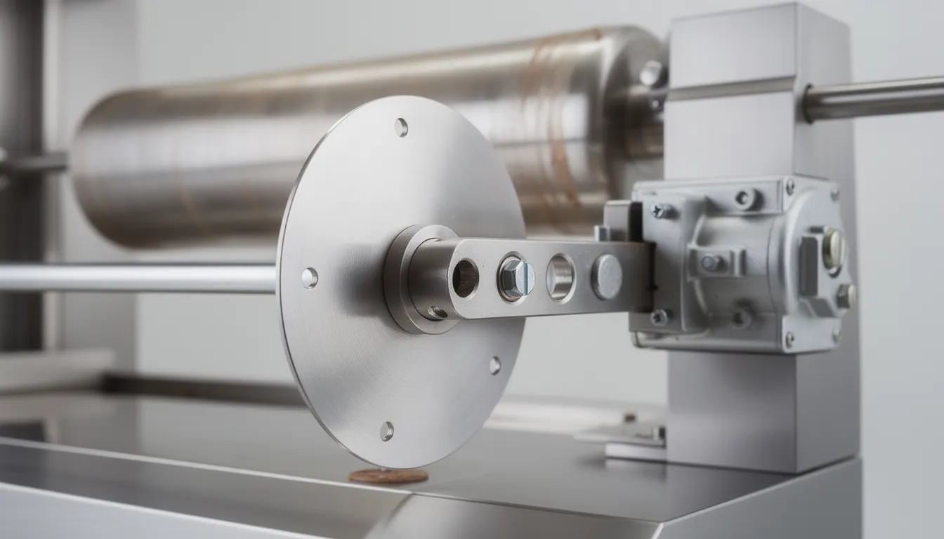 Technical close-up of a doner kebab machine blade installation, showcasing precise mounting holes and fitting mechanisms for the 2026 doner knife machine compatibility guide.